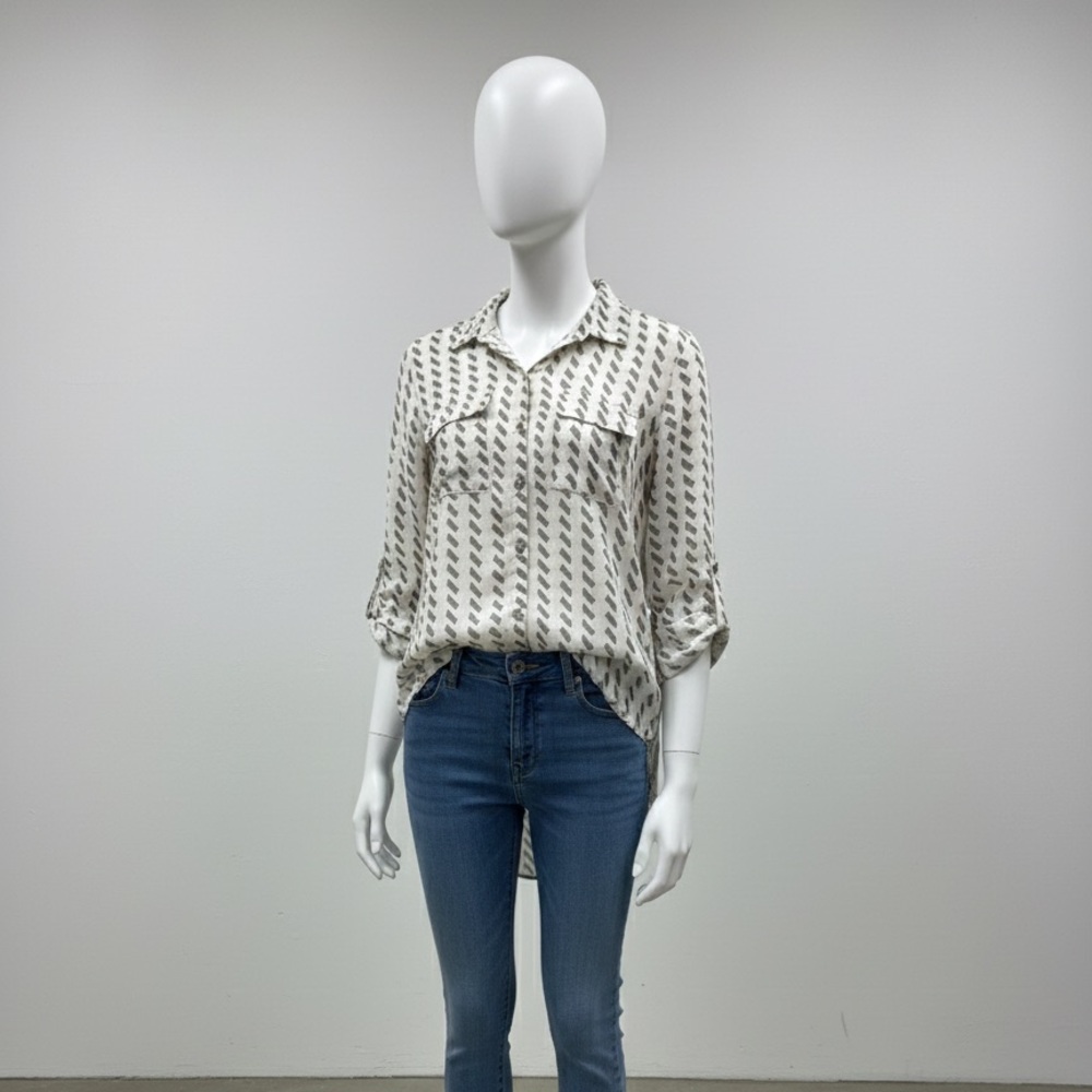 Stylish Beige and Black Patterned Women's Shirt